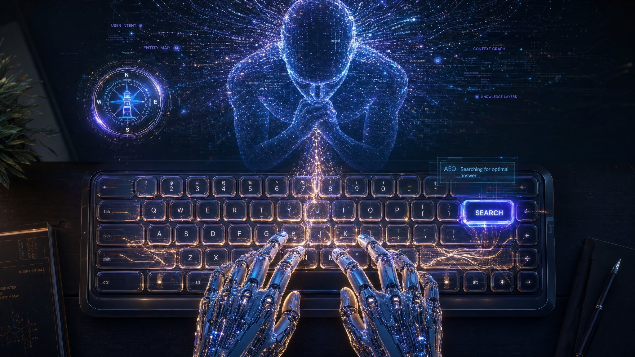 AI가 키보드로 질문을 입력하는 장면